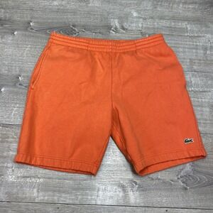 Lacoste Shorts Mens L Orange Fleece Sweat Elastic Waist Drawstring 8 Inseam